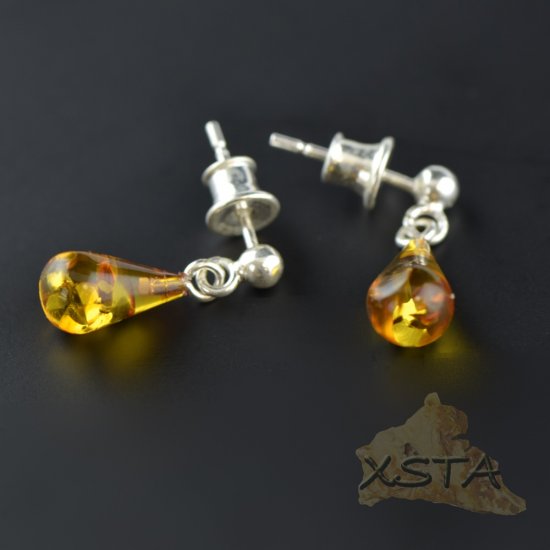 Drop shape amber earrings cognac color